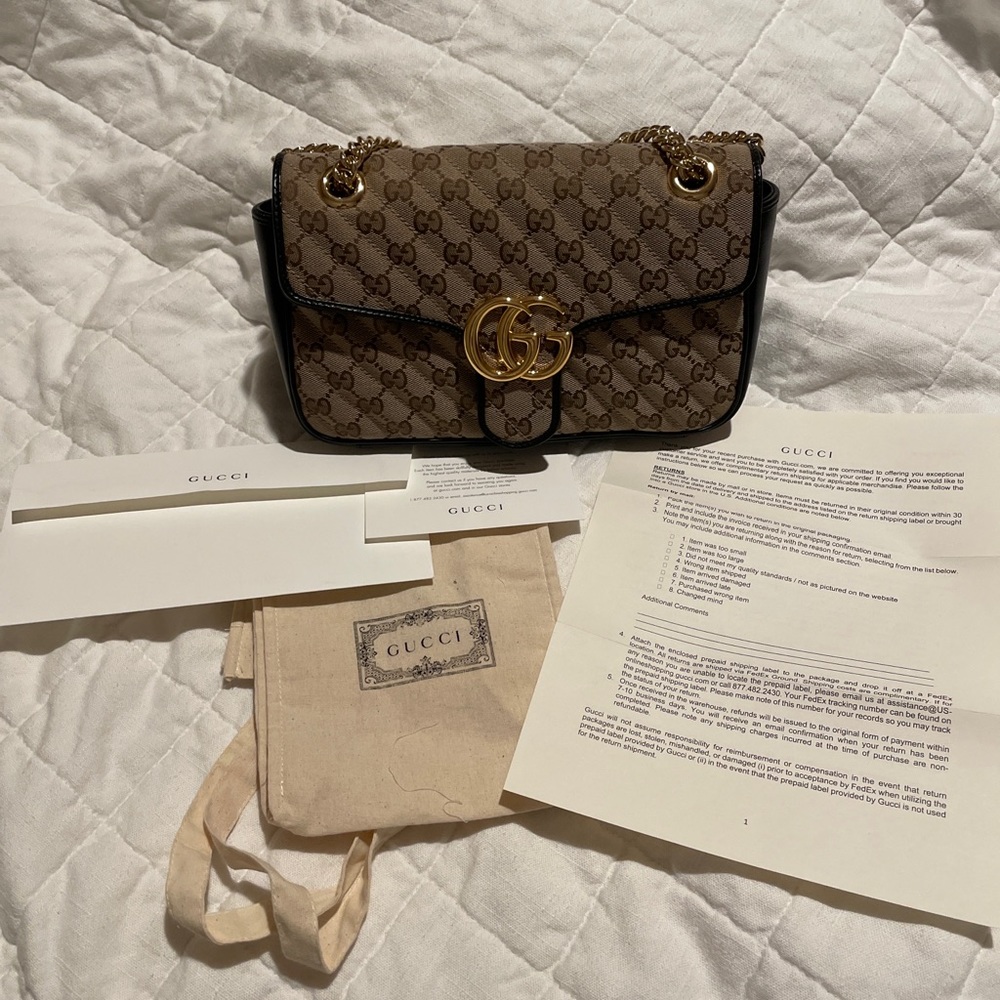 Gucci Marmont small shoulder bag beige/ebony GG canvas - Picture 1 of 13